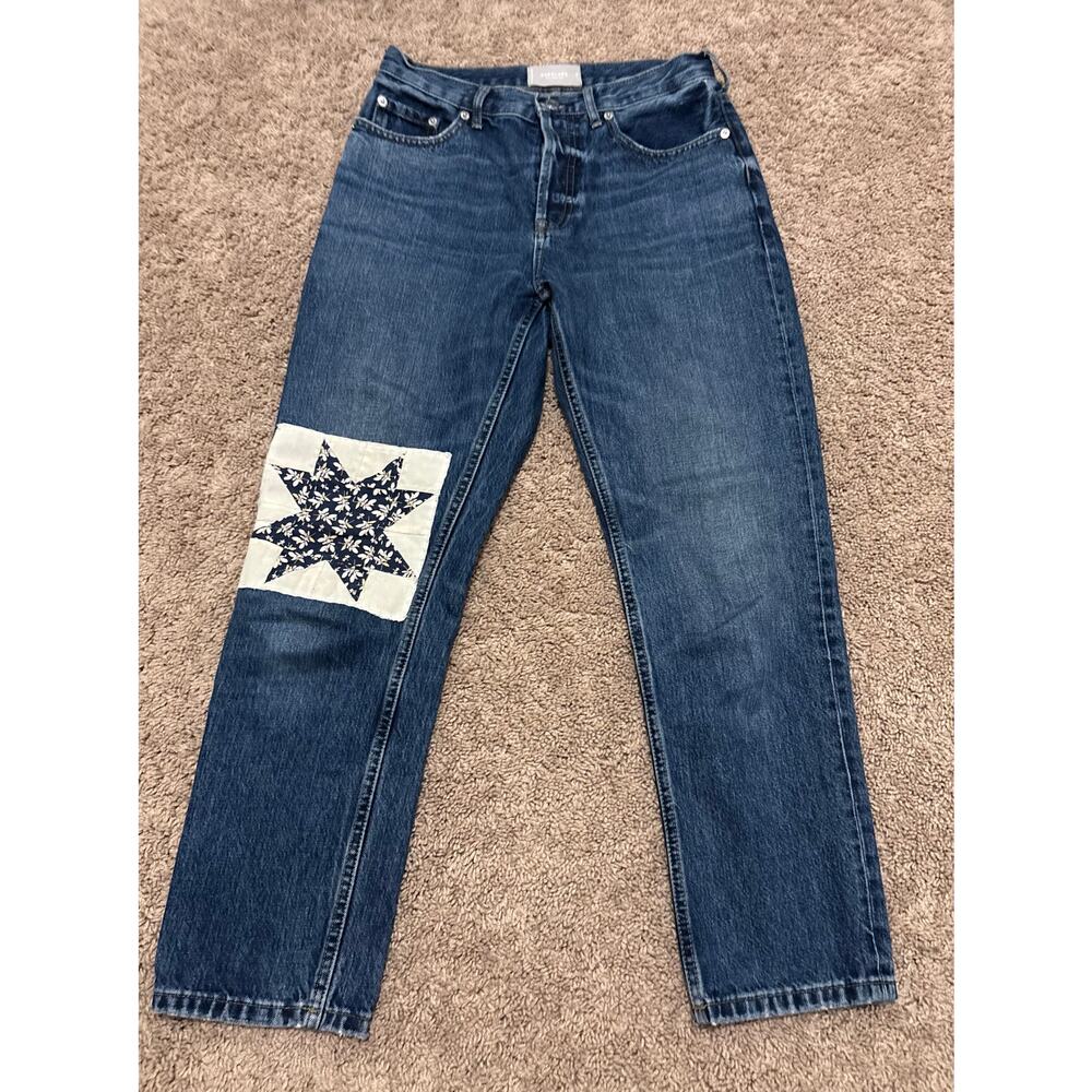 EVERLANE Cheeky Jean Crop Custom Quilt Patch Knee Size 27